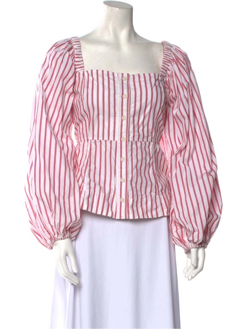 Ganni White Shirt with Red Stripes